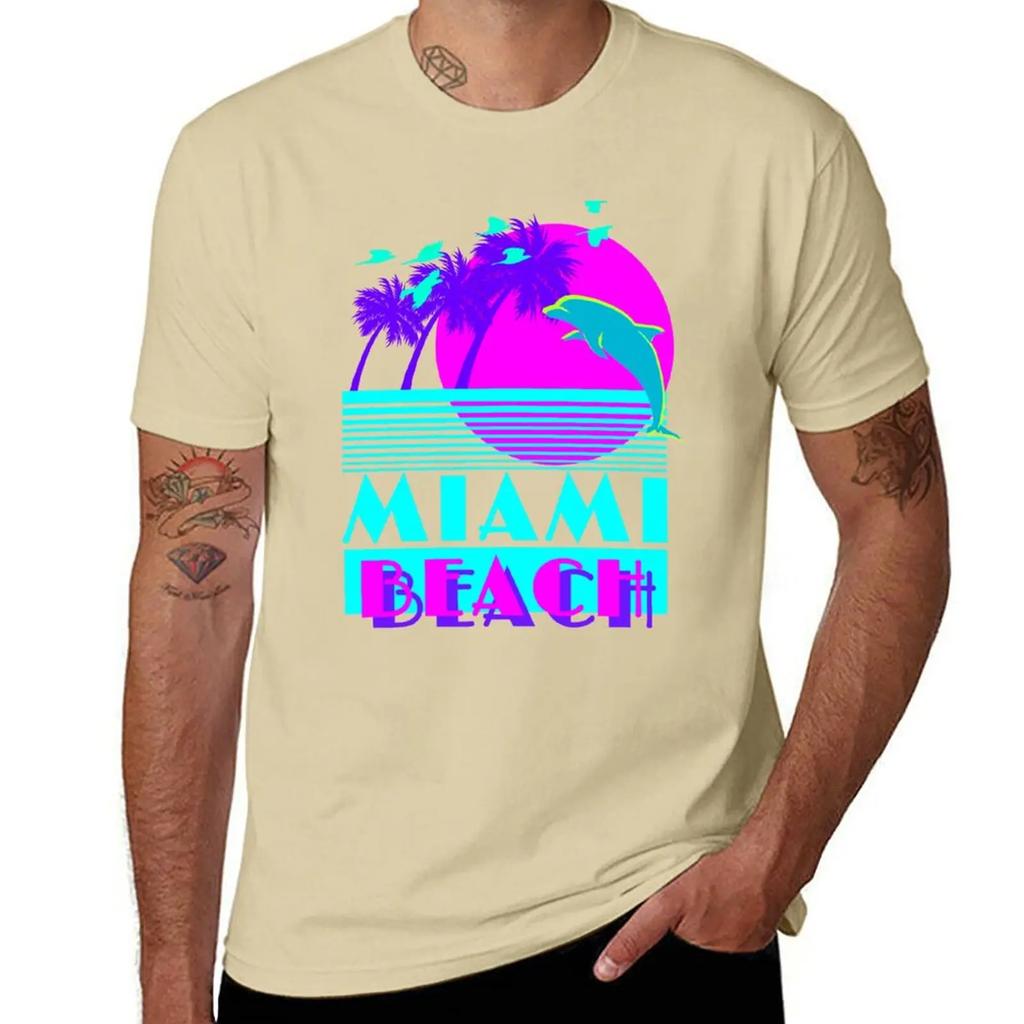 Neues Miami Beach Delfin Retro T-Shirt schwarze T-Shirts personalisierte T-Shirts Kurzarm Designer T-Shirt Herren