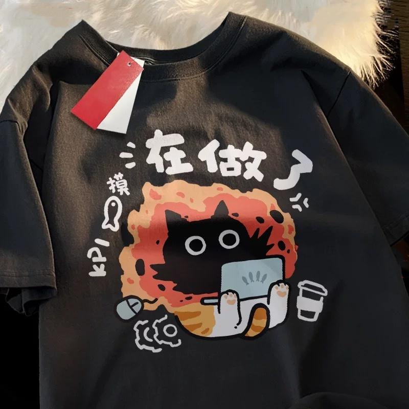 Voice Call Cat Japanese Style T Shirt Men Women Fashion Tshirts Summer Tops Cotton Loose Street Hip Hop T-Shirts 5XL