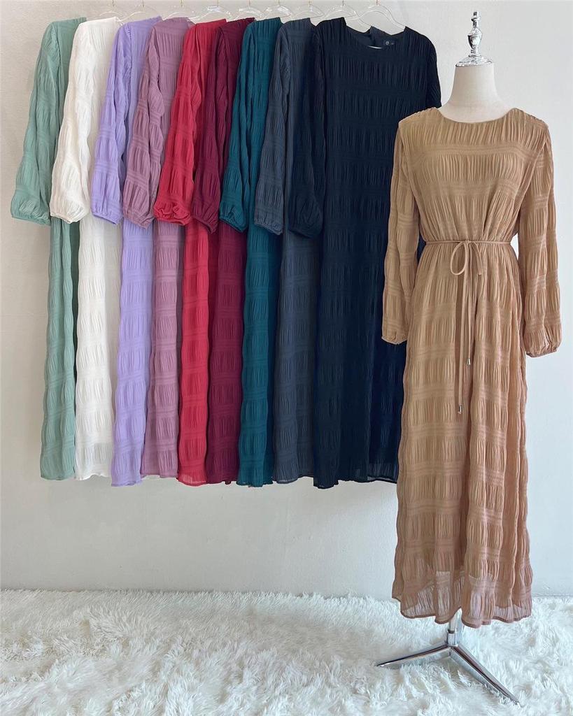 M217#6: Multi-color Muslim Women's Middle Eastern Chiffon Long Dress - New Malaysian Pleated Robe Design