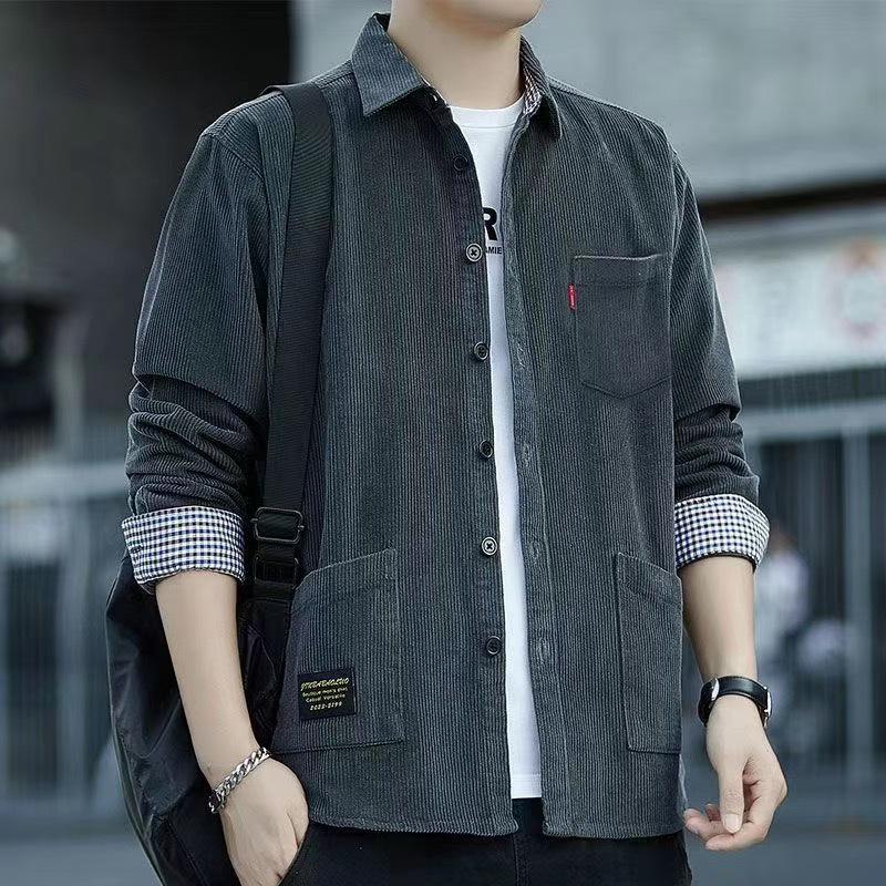 Men's Solid Color Corduroy Jacket - 2025 Autumn/Winter Velvet, Thick & Warm Long Sleeve Shirt