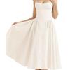 Women's Spaghetti Strap Midi Dress Solid Bustier High Waist Flared Swing Mid-Calf Sundress