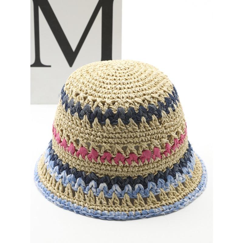 

Вязаная панама контрастной расцветки, джинсовая лента, панама-ведро, отпускная, удобная, повседневная шляпа one size fits all синий