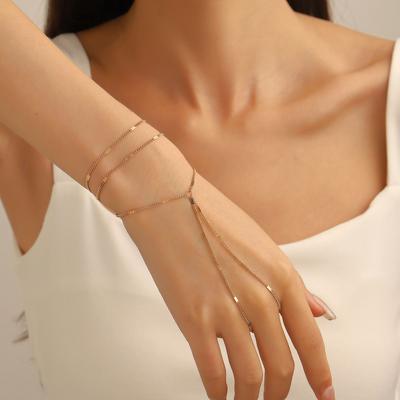 Jóias 2026 de alta qualidade simples cobre frio jóias mulheres, multicamadas lantejoulas corrente fina luz luxo conjunto pulseira de dedo