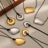 Geometric Stainless Steel Pendant Necklace With Adjustable Wax Cord For Unisex Fashion Accessory
