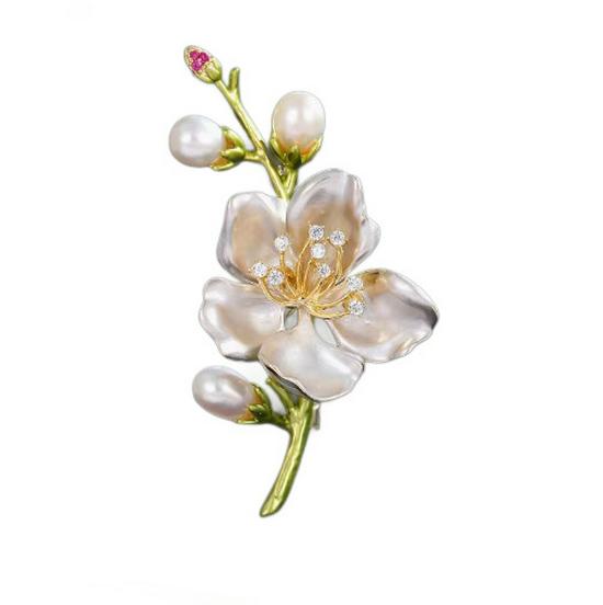 Elegante Perlmagnolien-Brosche - Luxuriöses chinesisches Cheongsam-Accessoire