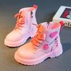 Pink/black Girls Leather Boots with Low Cut Anti Slip Side Zipper Winter Outdoor Girls Fashion Cotton BootsBotas zapatos de niña