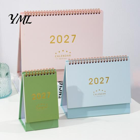 Small Desk Planner 2027 Calendar, Standing Flip Desktop Minimalist Gold Foil Cover Monthly Organizer for Planner, Thick Paper Note Taking, Office Home