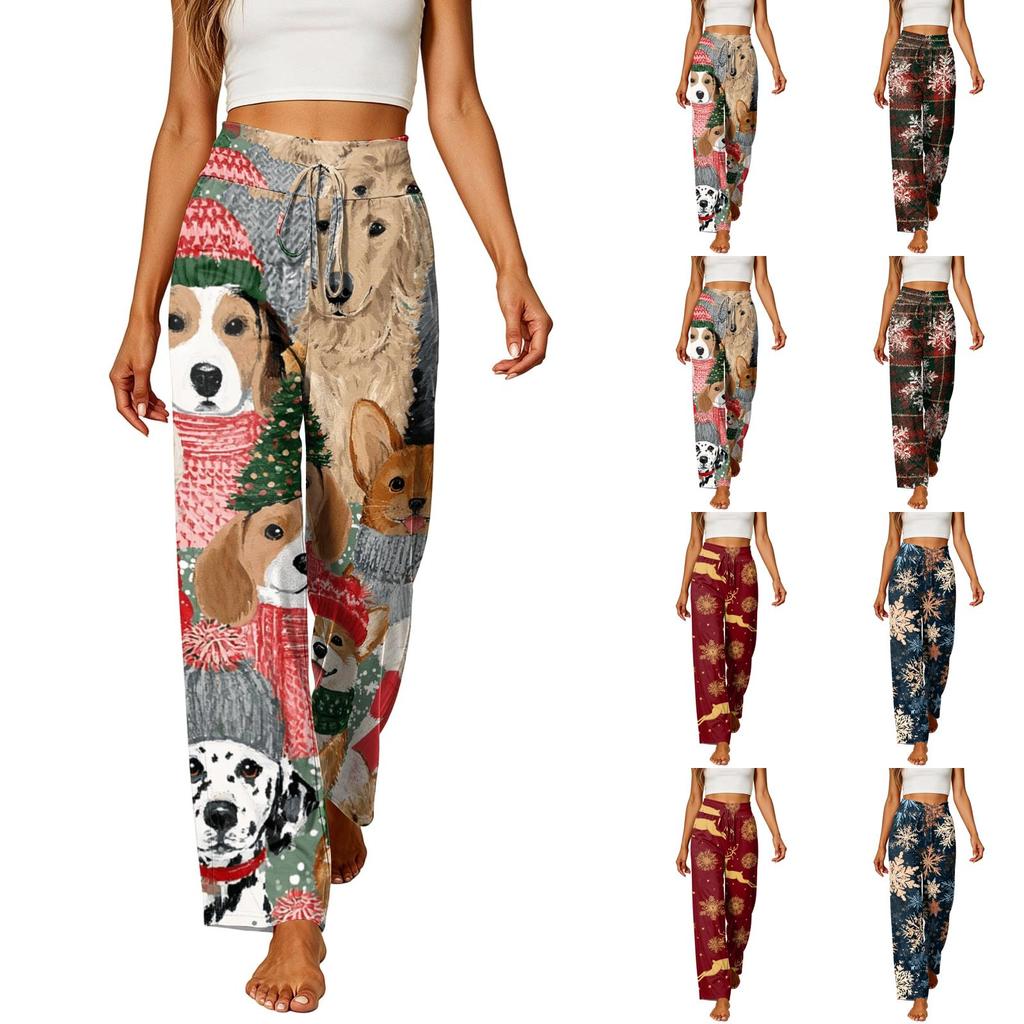 Women's Casual Elastic Waist Straight Leg Pants with Pockets
