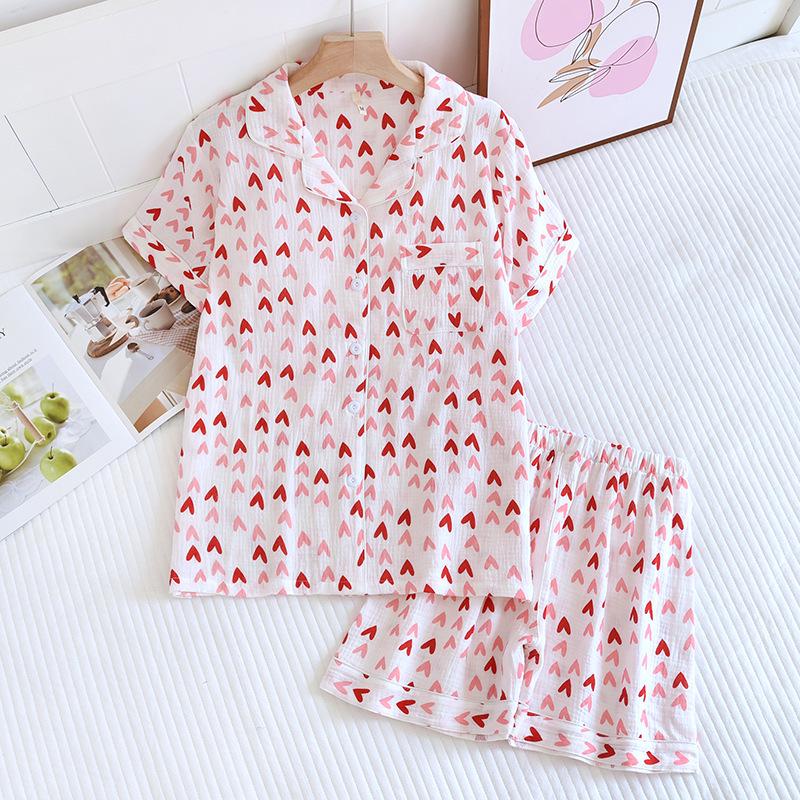 Women's Pure Cotton Summer Pajama Set - Sweet, Breathable, Short Sleeve & Shorts