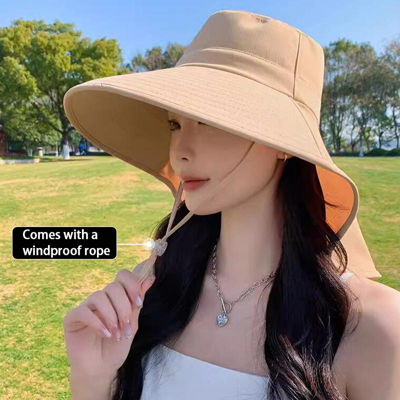 UPF50+ Womens Sun Hat Summer Ponytail Opening Wide Brim Foldable Travel Beach Fishermans Hat for Outdoor Activities