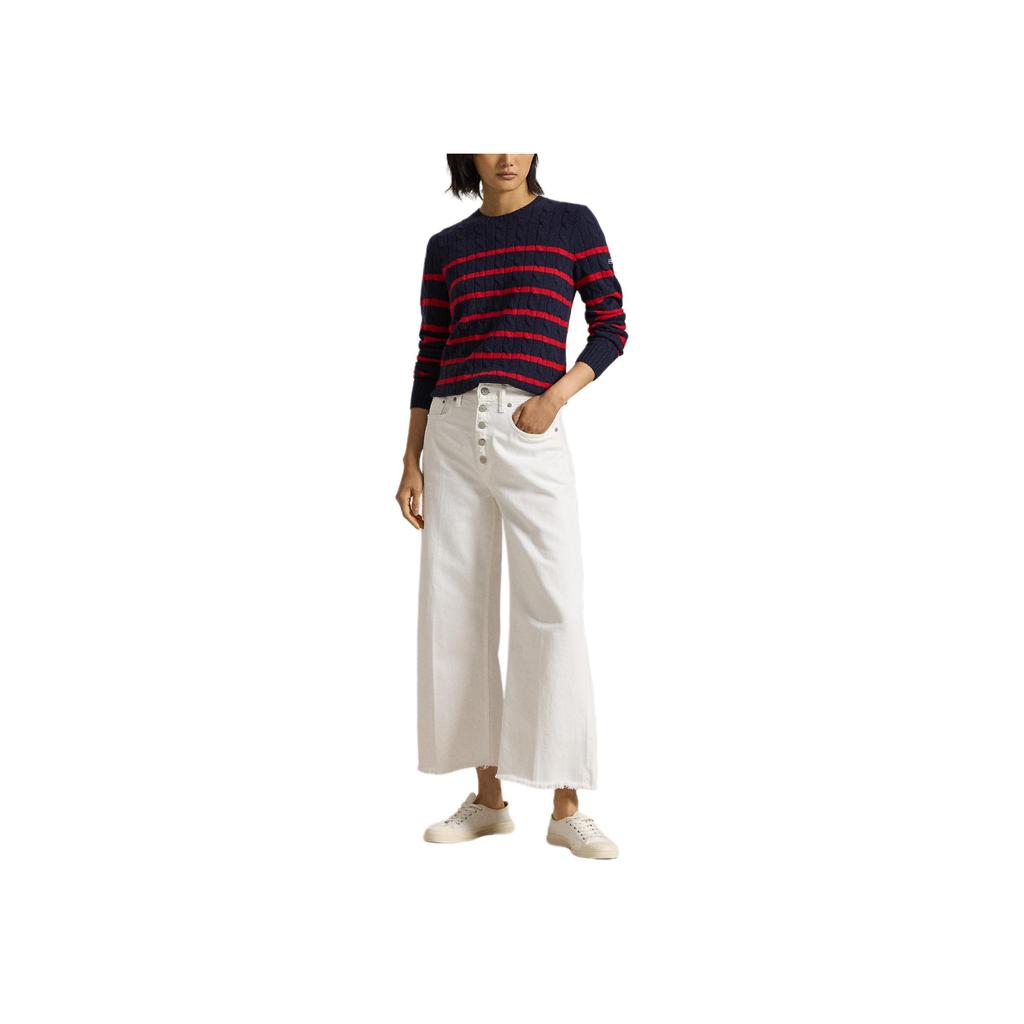 Polo Ralph Lauren FW24 Crew Neck Striped Cable Knit Sweater Women sweater Blue Red WMPOSWENC021097-410