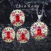 Stylish Vintage Monet Garden Fanta Set Royal Sapphire Ring Emerald Stud Earrings Pendant Necklace
