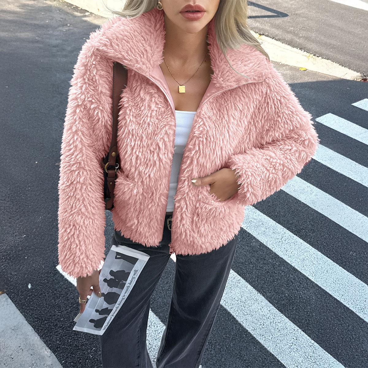 

Элегантное Простое Пальто-Жакет с Длинным Рукавом Женское 2025 Осень-Зима S розовый