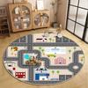 Children's Round Living Room Carpet Short Velvet Fluffy Soft Bedroom Decoration Rug Cartoon Traffic Road Play Floor Mat Antiskid