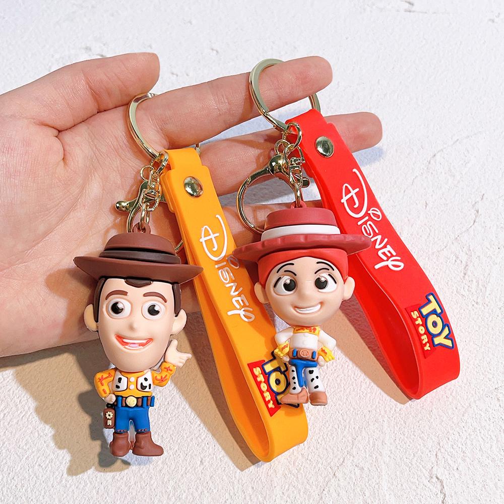 Disney Toy Story Keychains Woody Jessie and Buzz Lightyear PVC Figurines Decorative Toys for Childrens Birthday Cakes and Bags