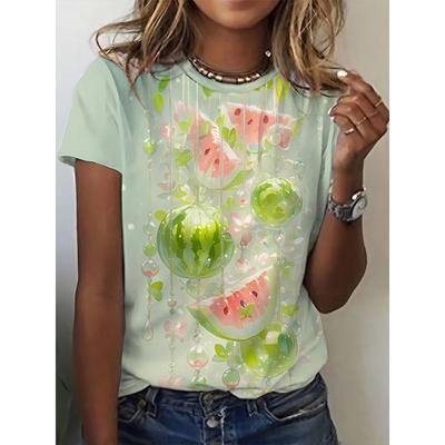 Summer Cool Watermelon Print Women's Short-sleeved Top Beach Vacation Casual Women's Fashionable T-shirt Urban Street Daily Top
