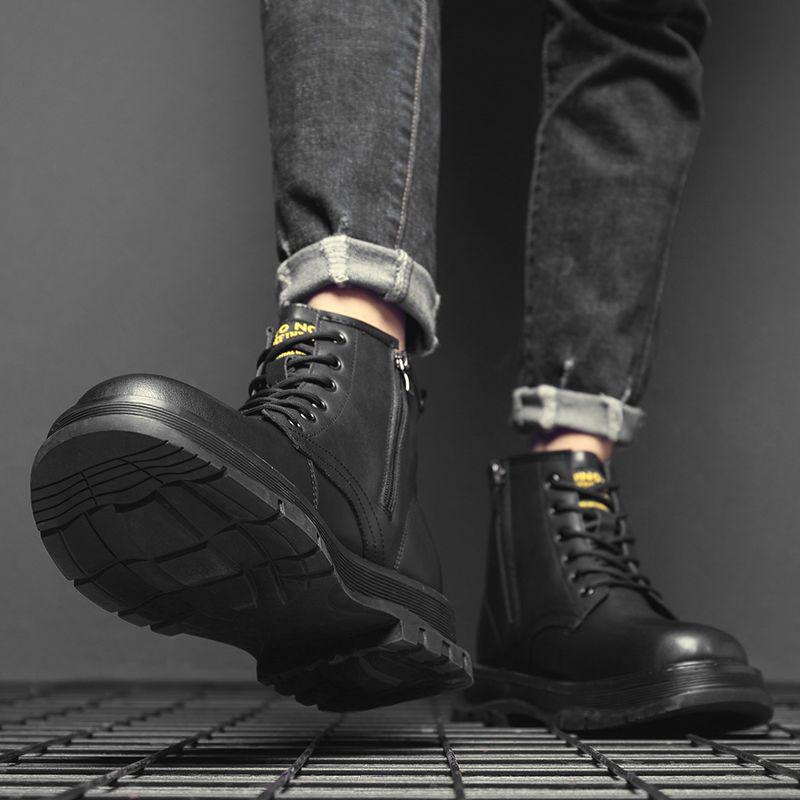 Men's Winter Cotton Fleece-Lined Martin Boots: High-Top, Thick-Sole British Style Workwear Shoes for Snow.