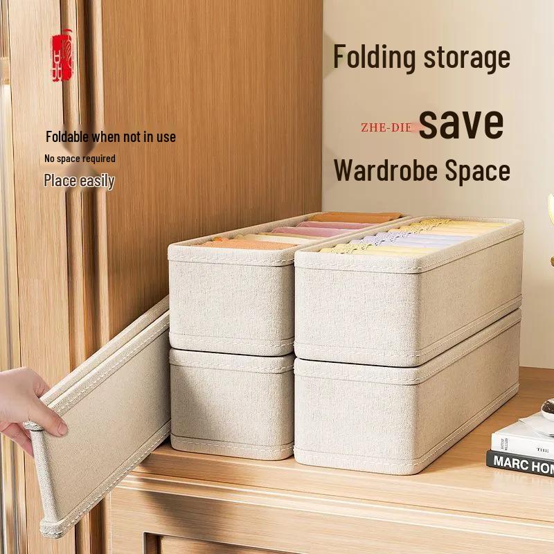 Tianshan Cotton & Linen Sock Box: Foldable, Washable Drawer-Style Wardrobe Organizer