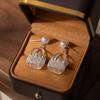 French Retro Three-Dimensional Woven Basket With Diamonds, Pearl Earrings, Light Luxury, High-End Niche Design Earrings.