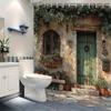 Rustic Stone Door With Ivy And Potted Plants Shower Curtain For Bathroom Decor, Perfect For Adding Vintage Charm