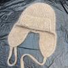Plush ear protection Lei Feng hat women's winter angora rabbit fur knitted hat cold-proof lace-up warm wool hat
