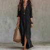 Casual Loose Elegant Women's Dress Boho Solid Color Simple Side Slit Long Sleeve Party Dress Fit Shirt Dress Office Lady Dresses