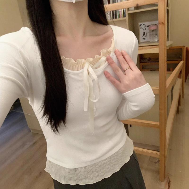 Women's Early Spring Ballet Style Pure Desire Long-sleeved Top with Bottoming Shirt for Autumn Clothing Slim and Chic