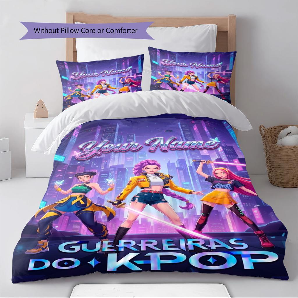 Name Custom Demon Hunters Kpop Pattern Bedding Set Quilt Cover Pillowcase Home Decor Gift (1 * duvet cover + 2 * pillowcase, without core)