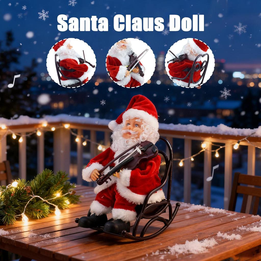 Papá Noel Animado Sentado Decoraciones para el Hogar Tocando el Violín Eléctrico Navidad Papá Noel Para Dormitorio Escaparate Apartamento Exhibición