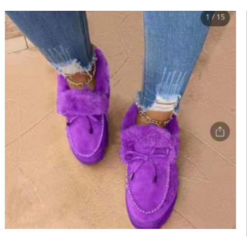 2 Autumn and Winter Round Head Thick-soled Warm Cotton Shoes Large Size Women's Shoes Bag Shoes Snow Boots Doudou Shoes