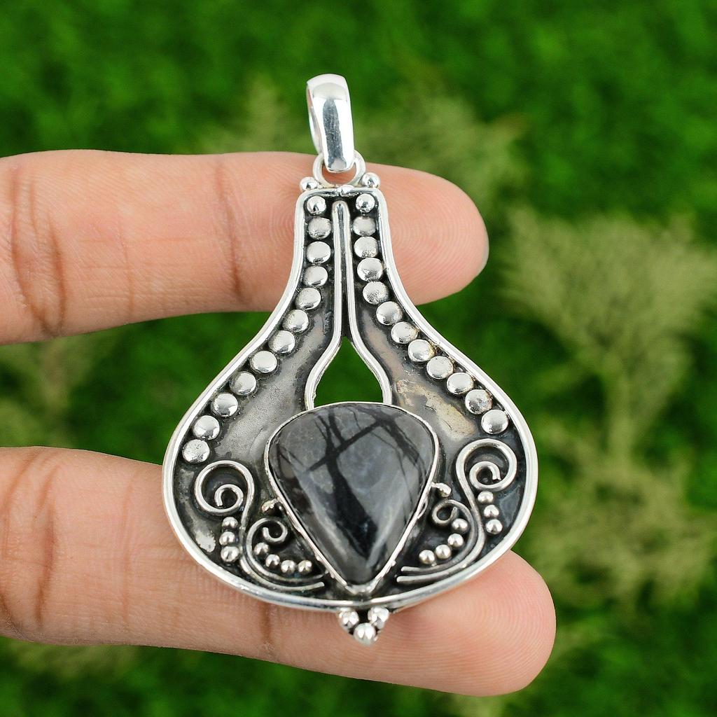 Daughters Day Sale Pear Picasso Jasper Gemstone New Sister Pendant 925 Silver