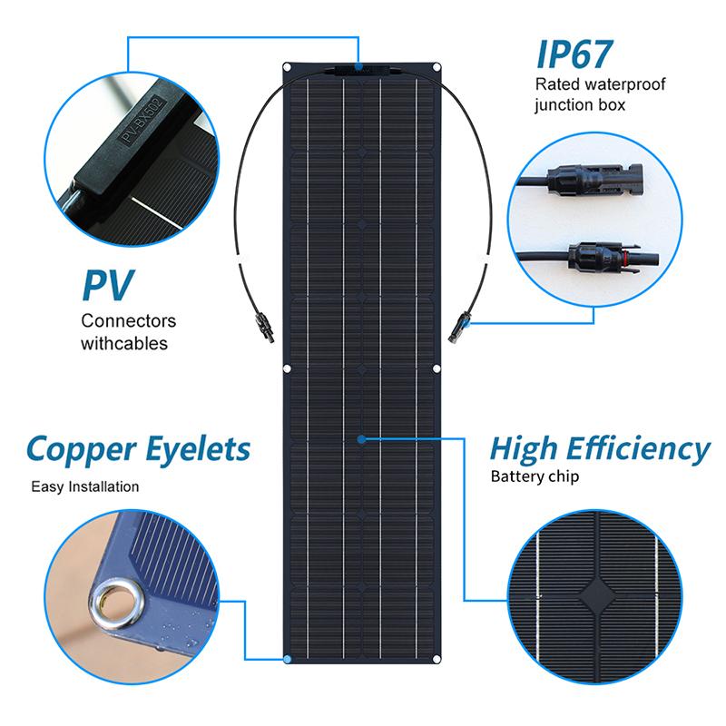 Pannello Solare 50W/100W Monocristallino Flessibile Kit Pannello Solare Sistema Caricabatterie