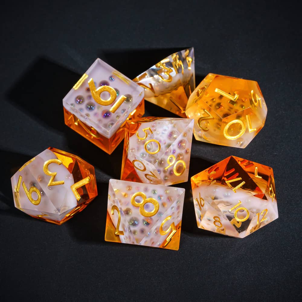 Cusdie Creative Beer Dice DND New Cocktail Handcrafted Sharp Edges Dices 7 Polyhedral Dice Set for D&D Role Playing Board Games