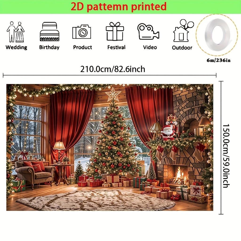 2D flat multi-functional Christmas background fabric with fireplace and tree design polyester material party background