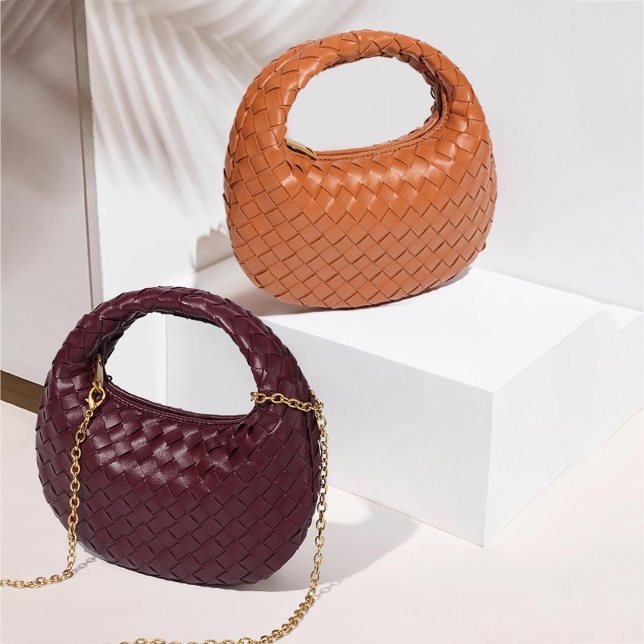 Geflochtene Damen Umhängetasche Mode Einfarbige Mini-Handtasche Hobo-Tasche Beutel Umhängetasche