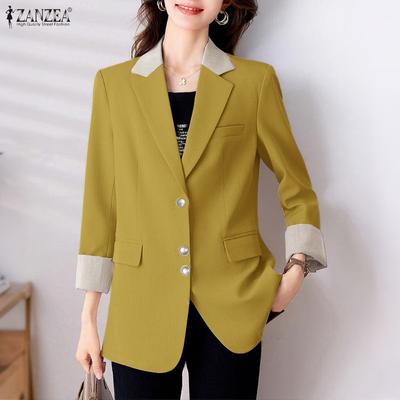 Women Casual Turn Down Collar 3/4 Sleeve Loose Cardigan Blazer