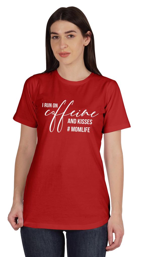 Inkmeso I Run On Coffeine And Kisses #Momlife Graphic Tshirt Short Sleeve
