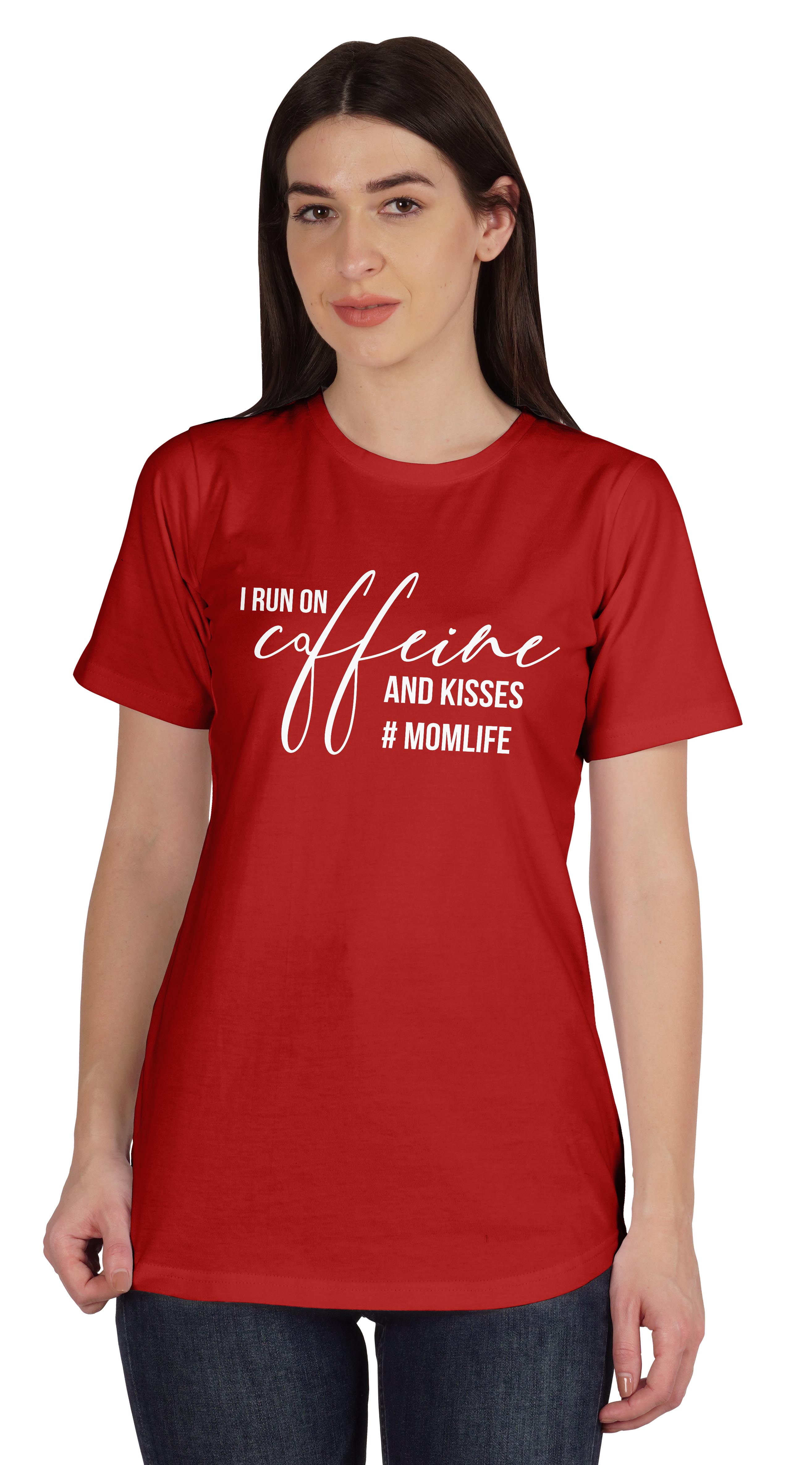 

Inkmeso I Run On Coffeine And Kisses #Momlife Graphic Tshirt Short Sleeve XXL червоний