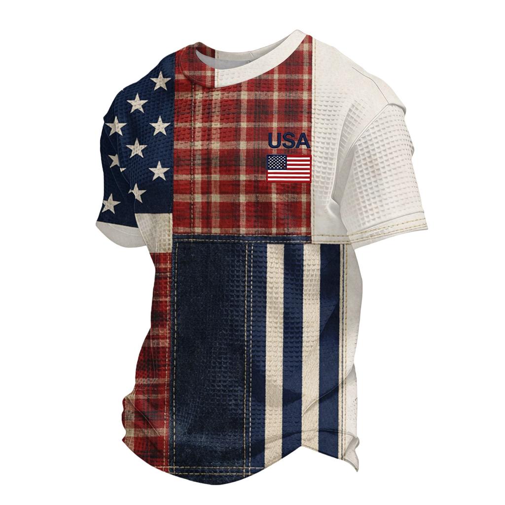 Men's Loose And Casual Flag-print T-shirt, Short Sleeve Shirt
