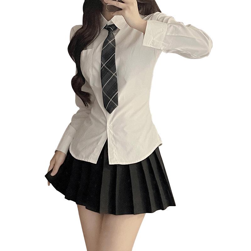 Women's Slim-Fit White Lace-Up Waist-Cinching Long Sleeve Academy Style Shirt
