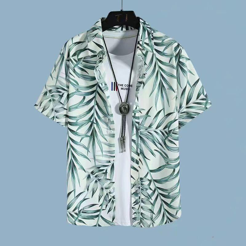 Set Coordinato da Uomo Casual a Maniche Corte Floreale Hawaiano ad Asciugatura Rapida e Pantaloncini da Spiaggia