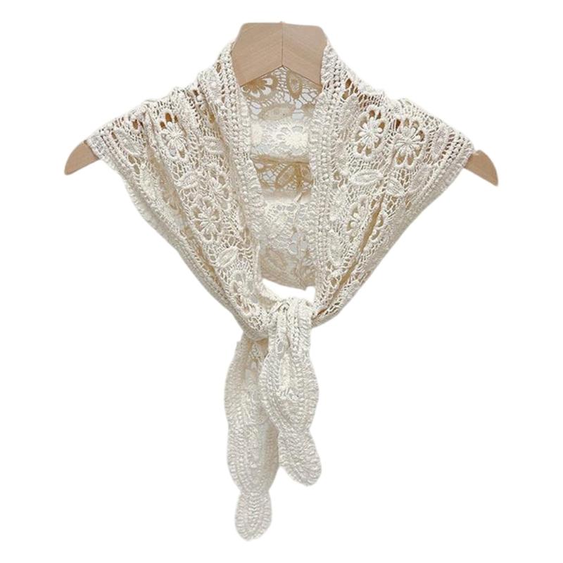 Floral Lace Scarf Korean Style Lightweight Cotton Neckerchief Stylish Shawl for Women Casual Office Party Accessories