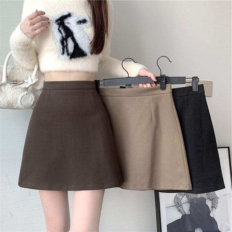 Melaleuca High-Waist Woolen A-Line Skirt: Slimming College Style for Autumn Winter 2025