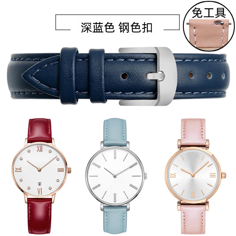 10 12mm 14mm 15mm 16mm 18m Quick Release Strap Women Genuine Leather White Red Pink Blue Cowhide Watch Band Bracelet Accessories