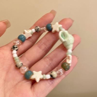 Cute Conch Star Shape Ceramic Beaded Bangle Elastic Dopamine Cartoon Bracelet Women Jewelry Gifts