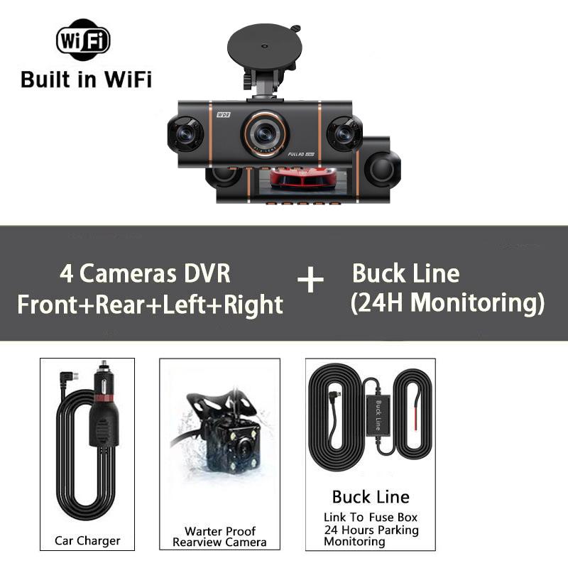 B16W Wifi-4 Lens 360 Degree Dash Cam For Cars Car DVR 1080P 4-Channel Front Camera Video Recorder Rear View Camera Night Vision
