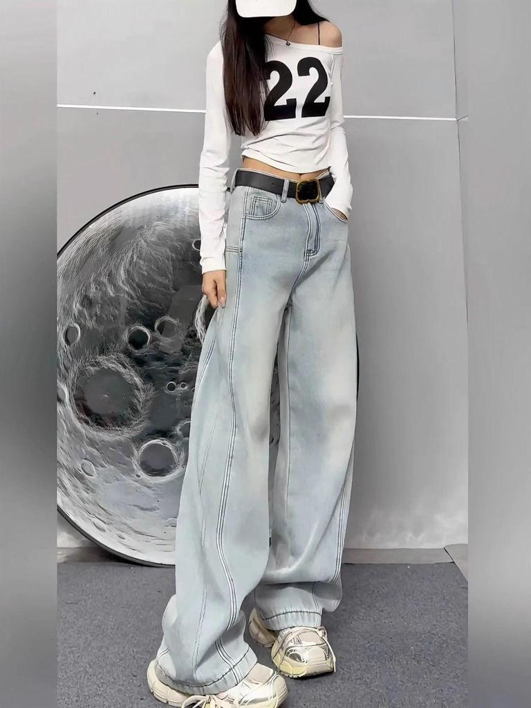 Plus Size Wide Leg Straight Jeans for Pear-Shaped Women – Slimming, Casual, Floor-Length Autumn Pants