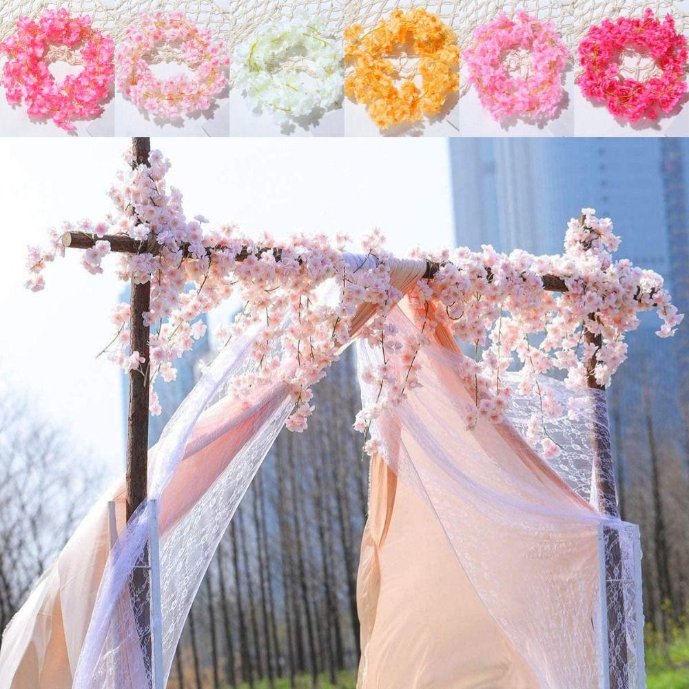 Pink Sakura Artificial Flower Garland 180CM Silk Cherry Blossom New Hanging Vine  Party Decor