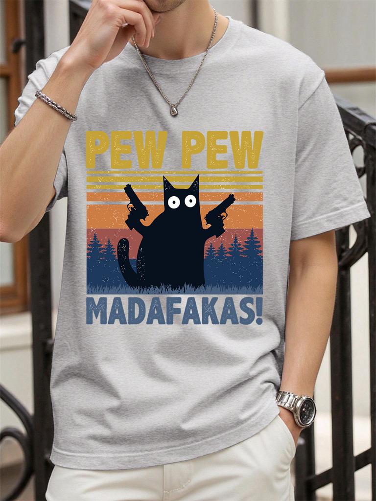 Pew Madafakas Cat Holding Handgun Prints TShirt Women Cotton Summer Tops Soft Loose ONeck Short Sleeve Tees Casual Clothes