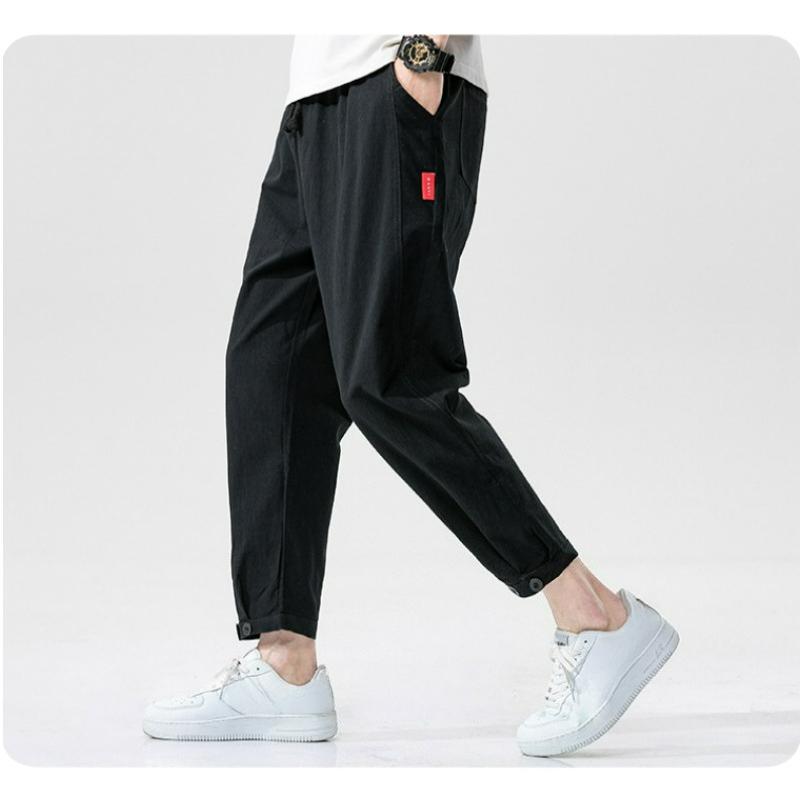 Men s Cotton and Linen Pants, Trendy Straight Casual Trousers, Loose Linen Nine-point Sports Men s Pants S